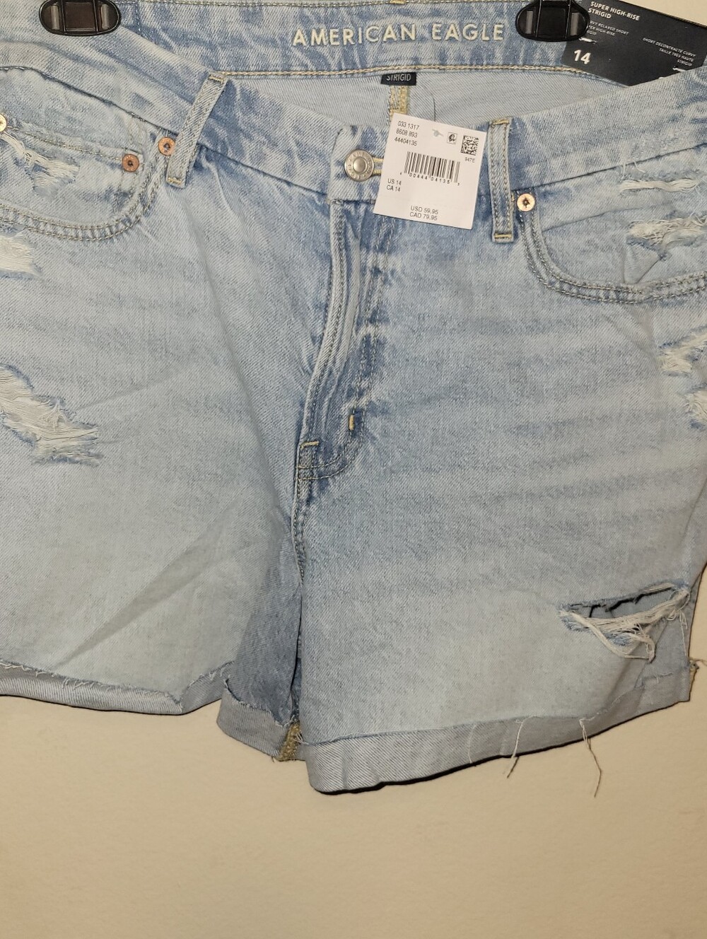 American Eagle Outfitters Light Blue Curvy Strigid Distressed Jean Shorts 14